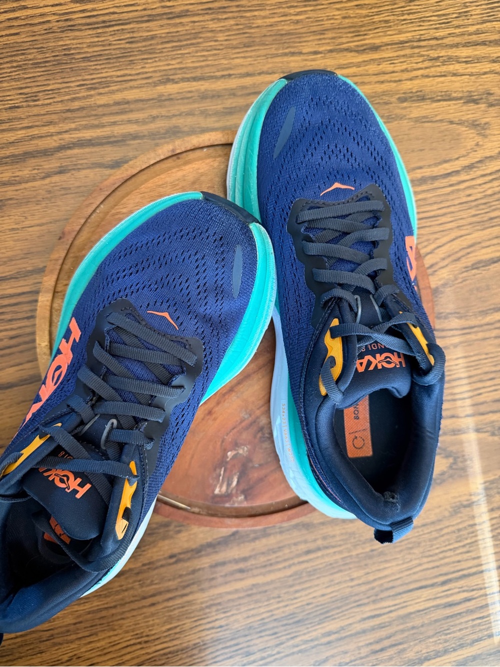 Hoka Navy Running Shoes with Teal Midsole and Orange Logo - Picture 5 of 9